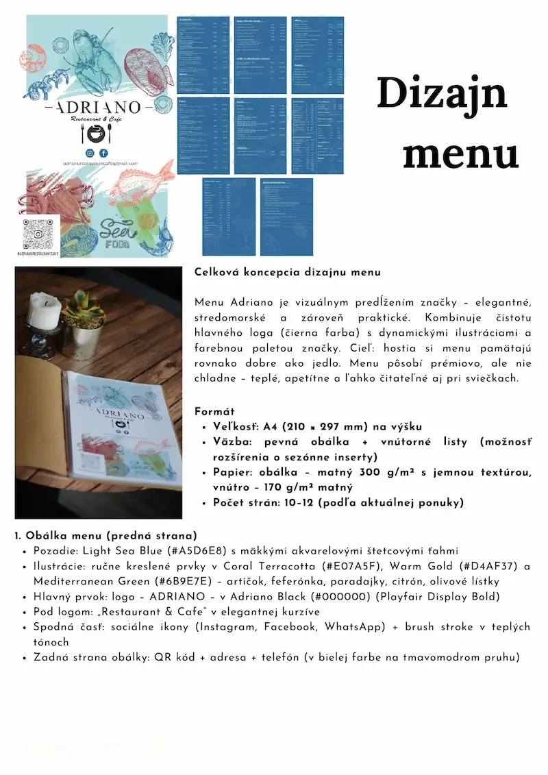 Дизайн меню Adriano Restaurant — типографіка та розкладки сторінок