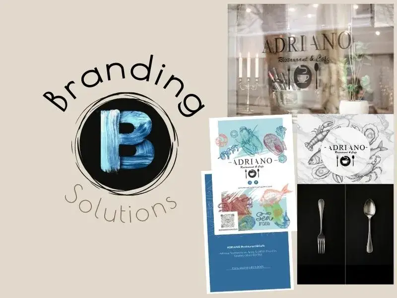 Adriano Reštaurácia branding: jedálny lístok, vizitky, vizuálna identita